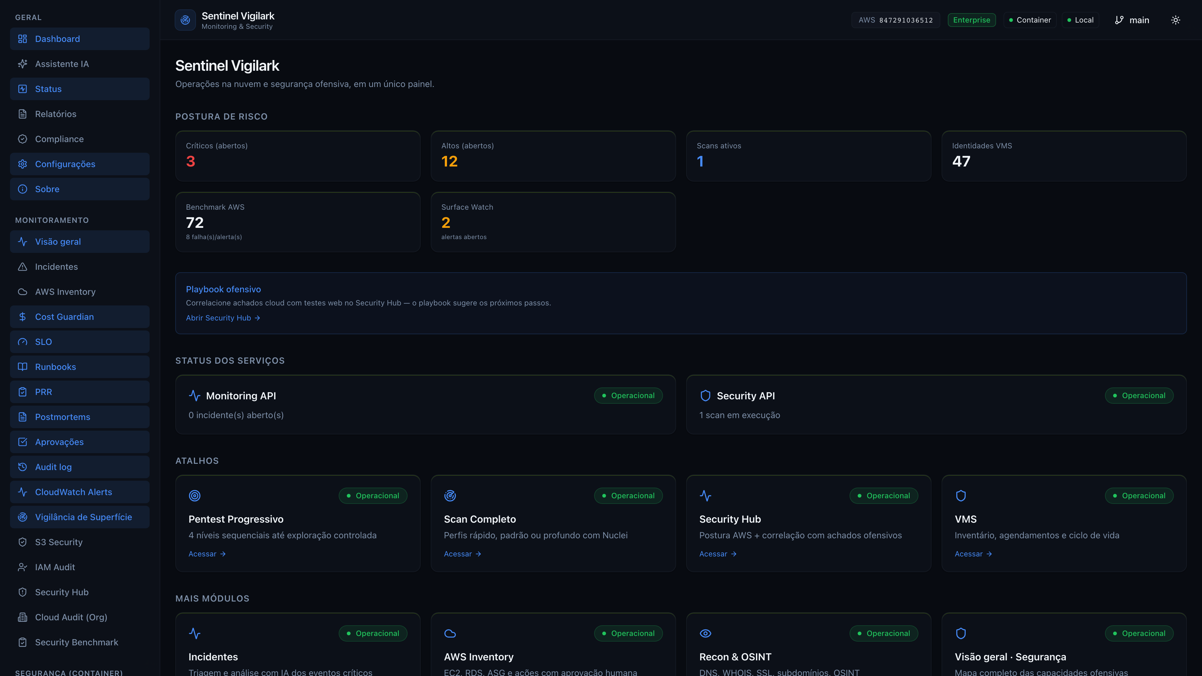 Sentinel Vigilark — Dashboard unificado